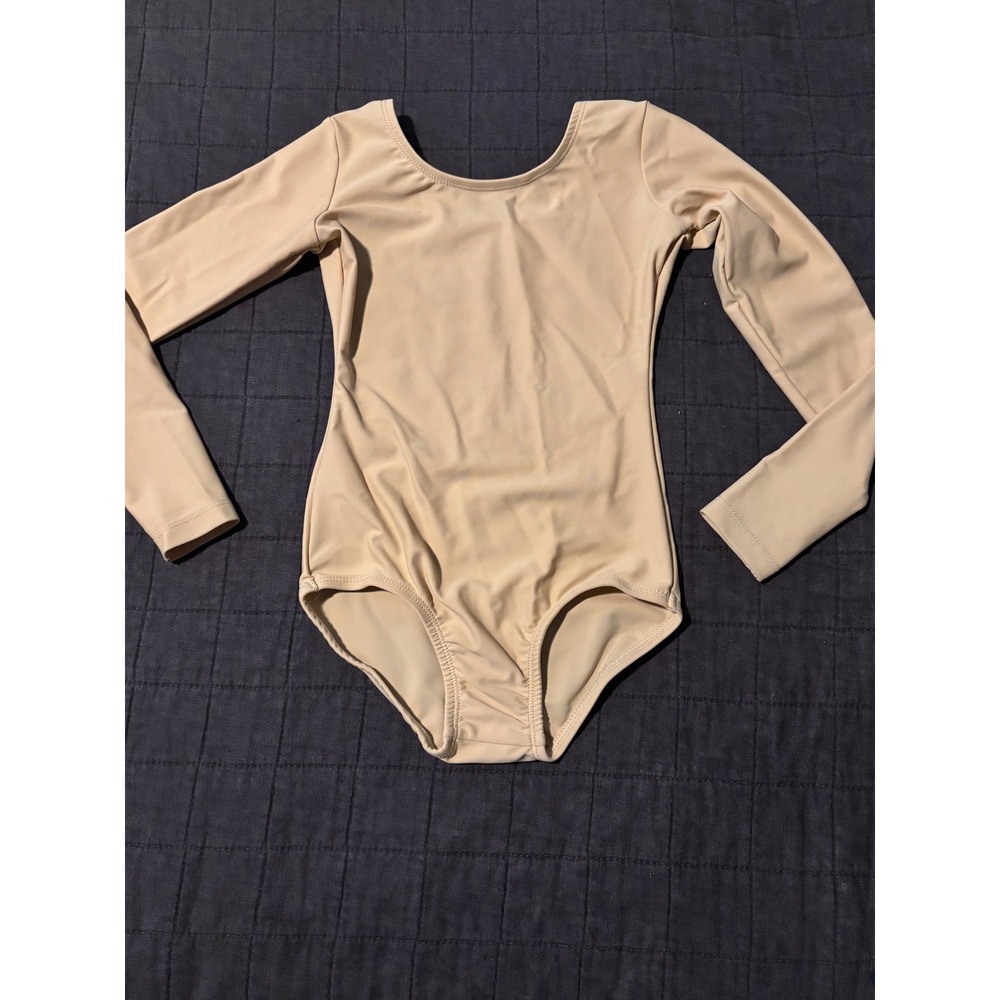 Leveret Girl Nude Beige Long Sleeve Leotard Kids XS Dance Gymnastics Classic